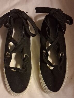 bernie mev. Black Lace-Up Espadrille Flats